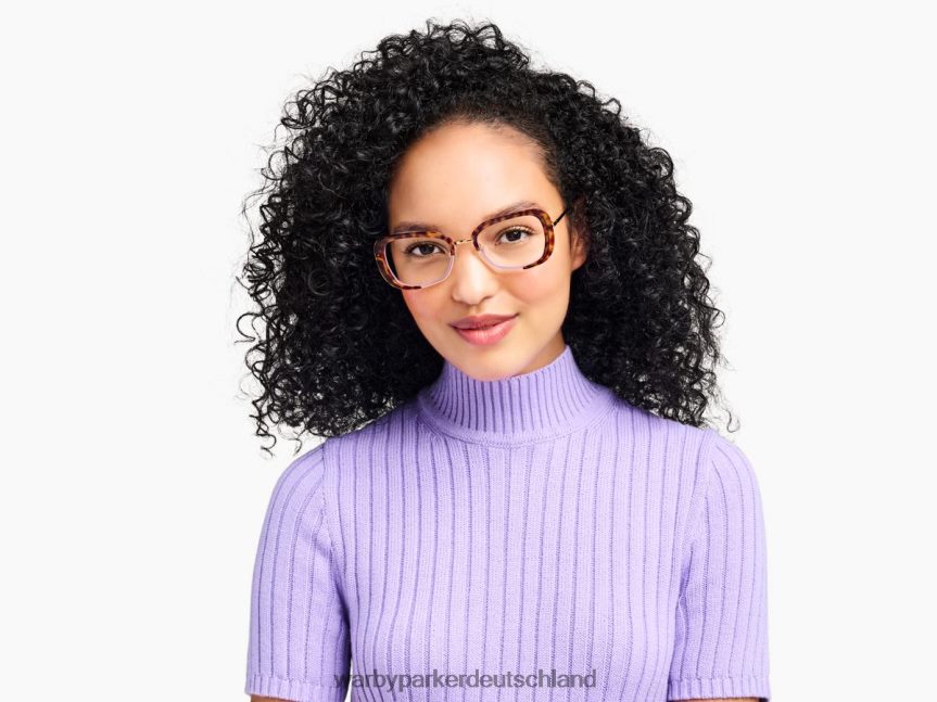 Warby Parker T4FT0T185 Brille geschichtete Taro-Schildkröte mit poliertem Gold Halima – Bild 2